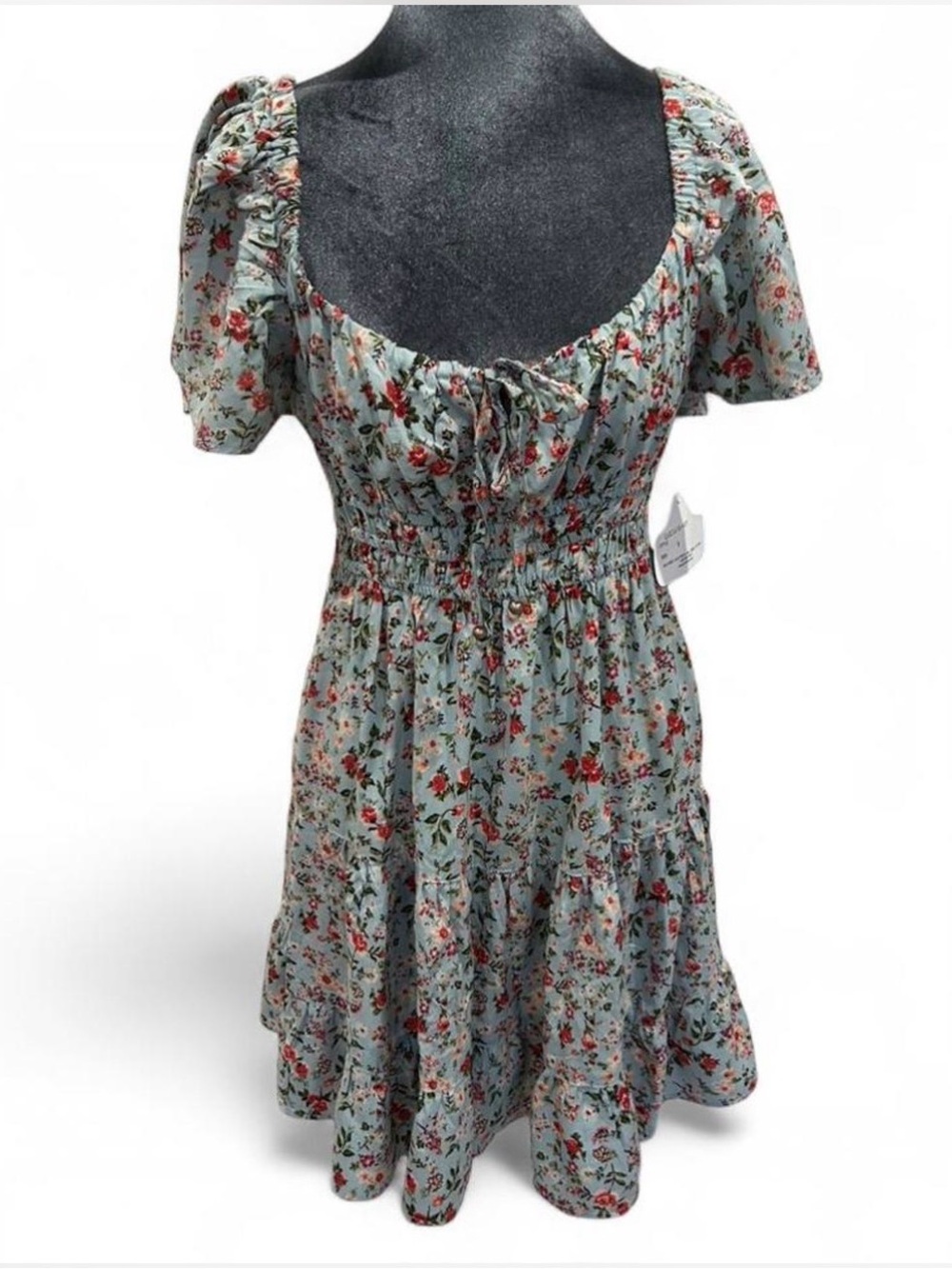 Angie Light Blue Floral Smocked Waist Mini Dress